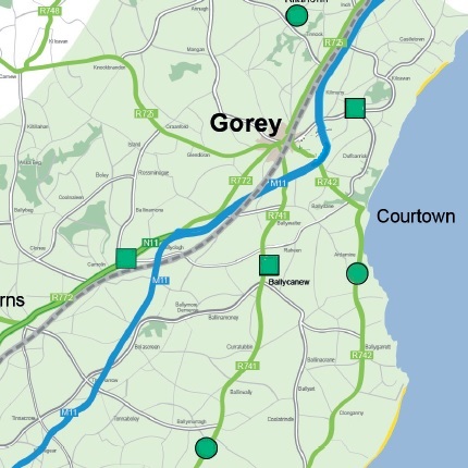 Gardens and Garden Centres Gorey Area Map
